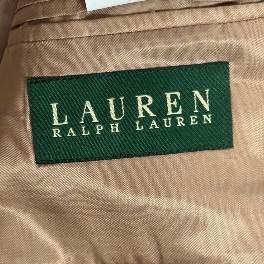 Lauren Ralph Lauren Mens 44L Silk Wool Herringbone Blazer Sport Coat Tan Brown